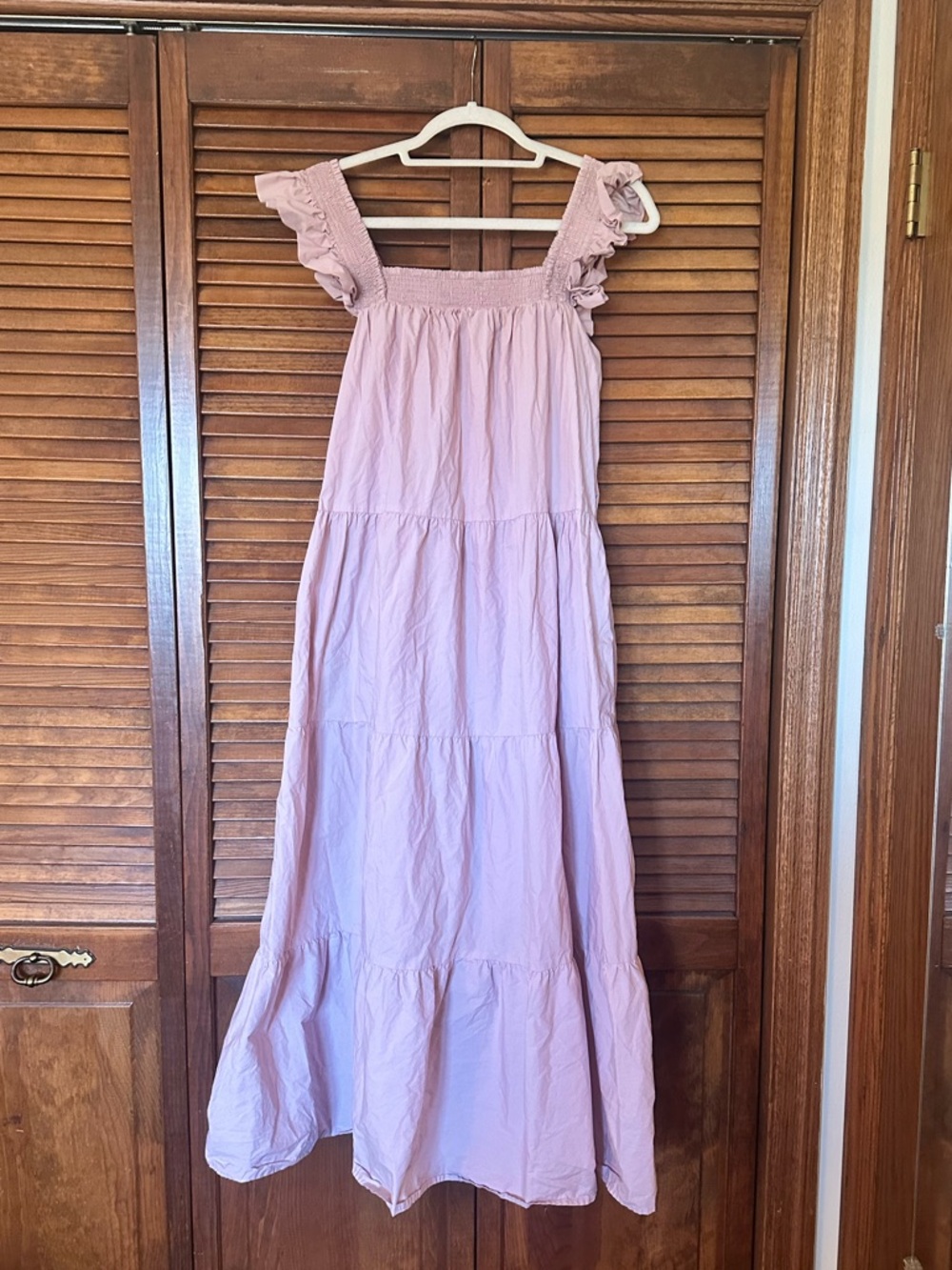 English Factory Dust Pink Ruffle Strap Tiered Maxi Dress size small - Picture 7 of 11
